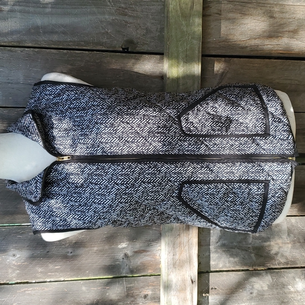 For Sienna Black White Herringbone Quilted Vest S